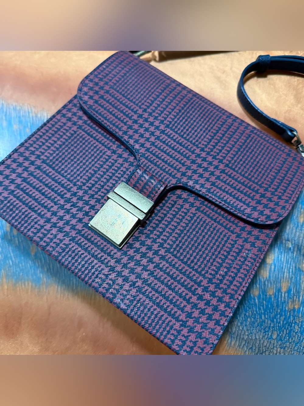 Vintage Brooks Brothers Red Fleece Crossbody bag houndstooth plaid - Picture 2 of 11